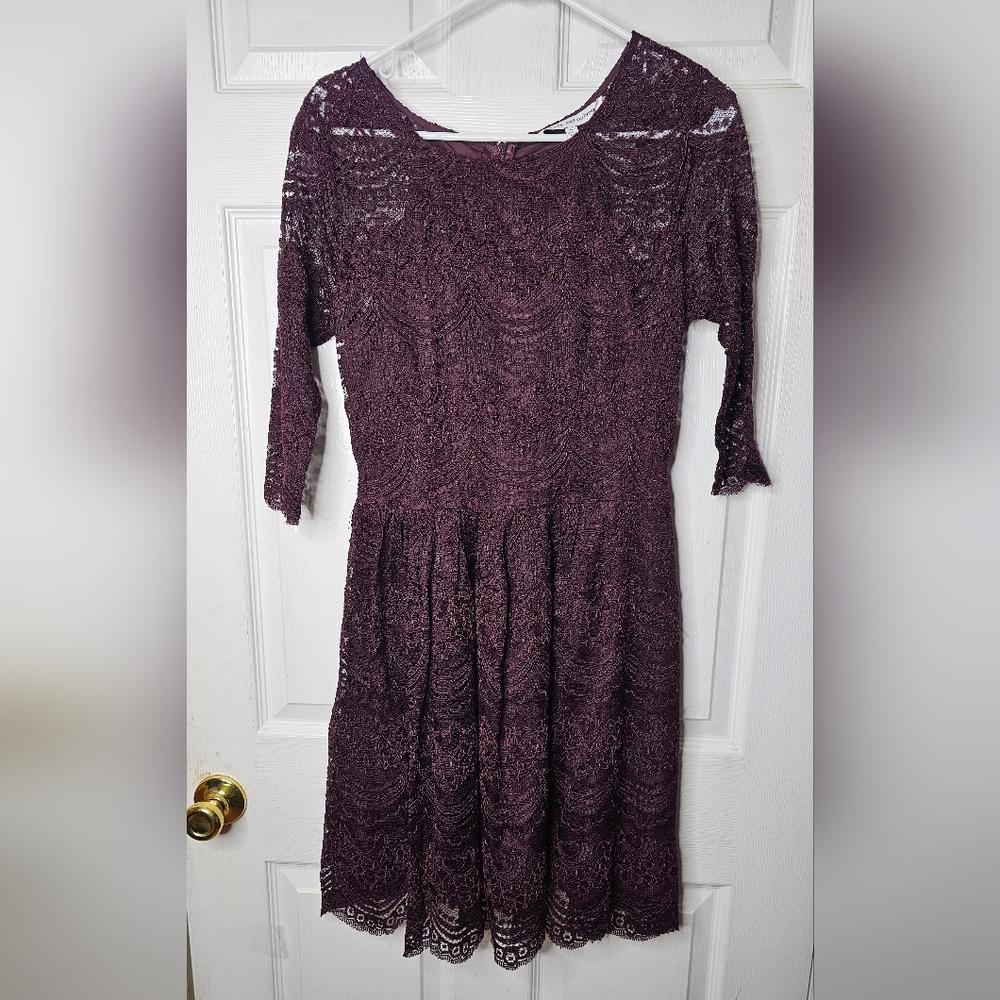 cupcakes & cashmere Oxblood lace 3/4 sleeve fit & flare short party dress size 6